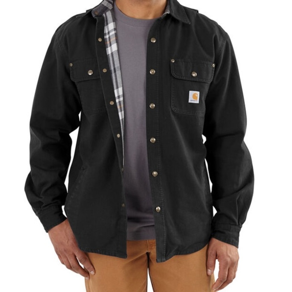 •carhartt loose fit ripstop flannel lined snap front shirt jacket•
